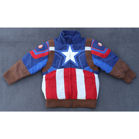 Disney Other - Disney Captain America Avenger Bomber Jacket Red Blue White Puffer Boy's Sz 3